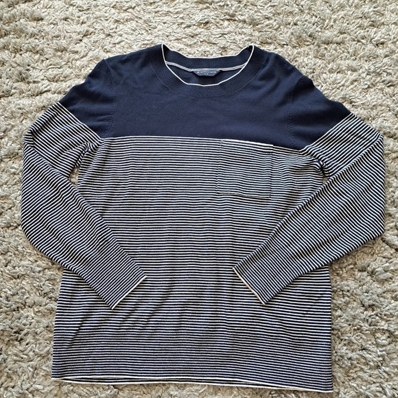 Denver Hayes | Navy blue & white striped crew neck men's sweater - Picture 6 of 10